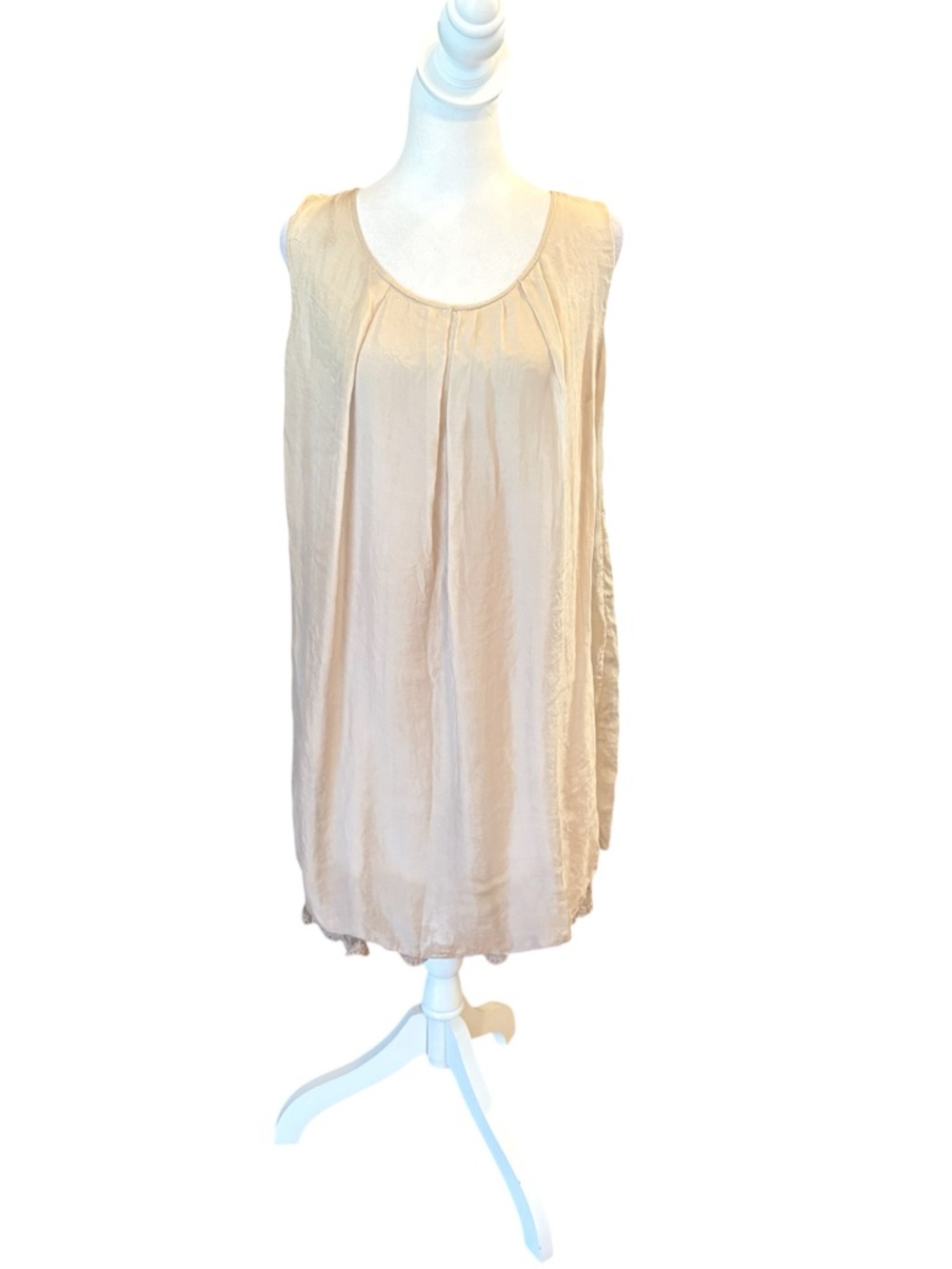 Amanti Silk Dress With Lace Underlay Sleeveless Beige Womens Size XS